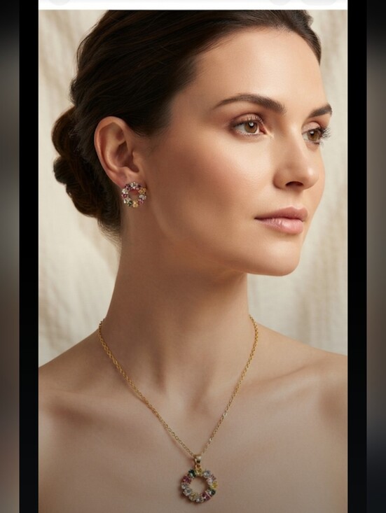 Plunder Jewelry - Plunder Gold-Tone Floral Crystal Necklace & Earrings - SET